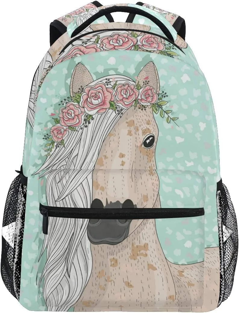 ALAZA Flower Horse Backpack for Girls Backpacks for Elementary School Bags Cute Bookbag for Kids 3rd 4th 5th Grade one_size