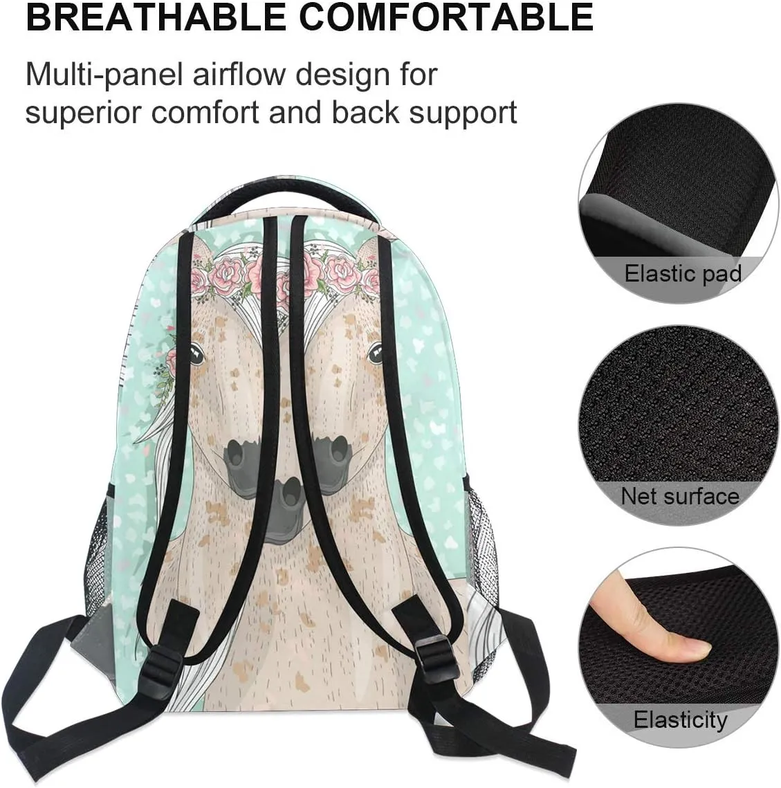 ALAZA Flower Horse Backpack for Girls Backpacks for Elementary School Bags Cute Bookbag for Kids 3rd 4th 5th Grade one_size