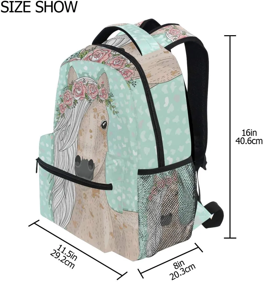 ALAZA Flower Horse Backpack for Girls Backpacks for Elementary School Bags Cute Bookbag for Kids 3rd 4th 5th Grade one_size