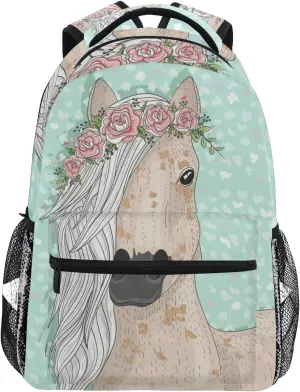 ALAZA Flower Horse Backpack for Girls Backpacks for Elementary School Bags Cute Bookbag for Kids 3rd 4th 5th Grade one_size