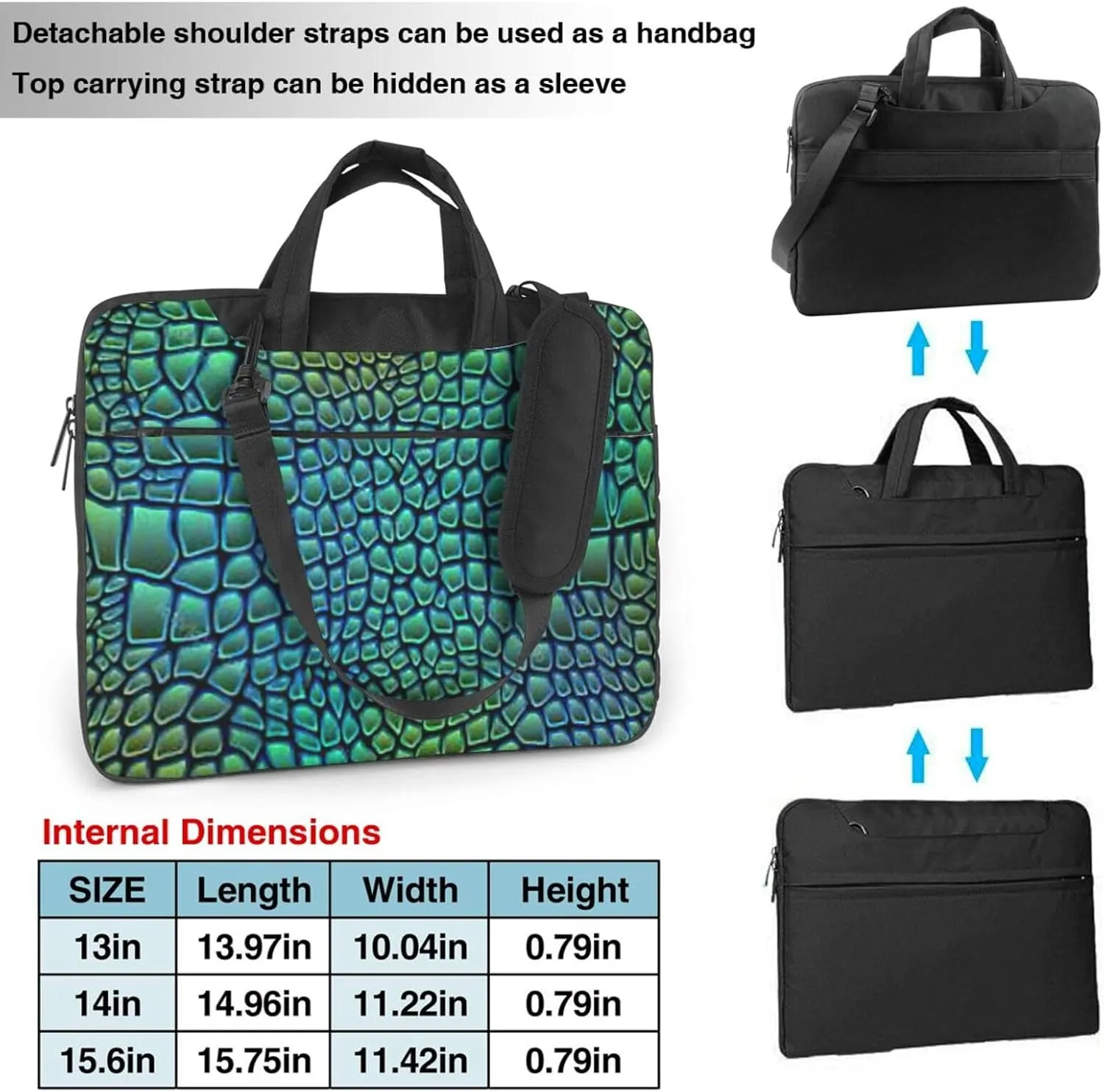 Alligator Skin Print Large Capacity Portable Crossbody Cute Laptop Bag For Women Men, 13 14 15.6 in