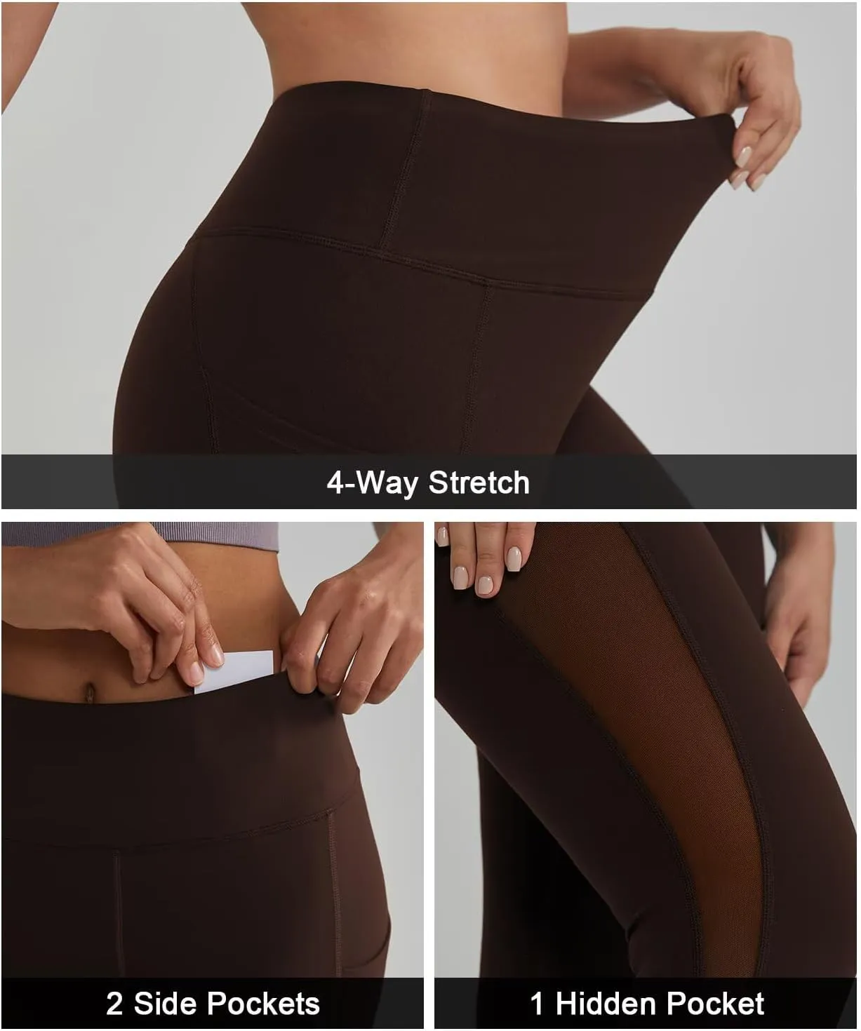 ALONG FIT Women's Mesh Yoga Leggings with Side Pockets Tummy Control Workout Running Capris High Waist Yoga Pants