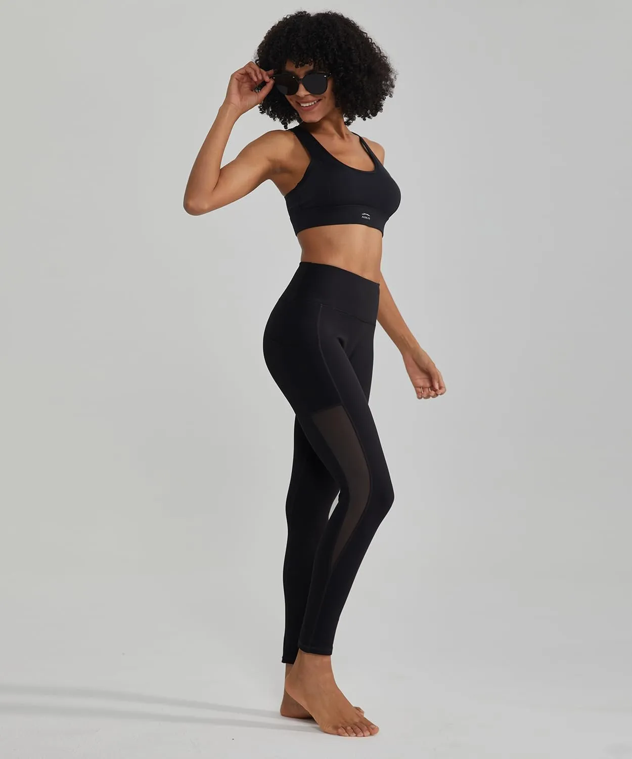 ALONG FIT Women's Mesh Yoga Leggings with Side Pockets Tummy Control Workout Running Capris High Waist Yoga Pants