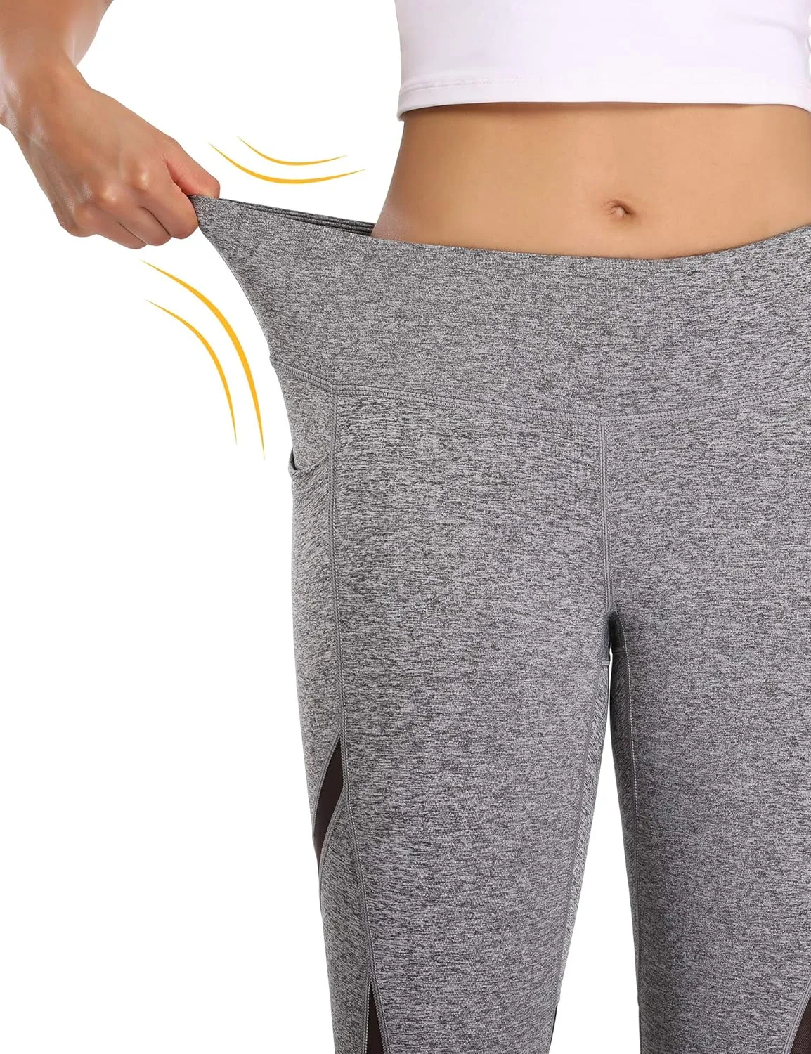 ALONG FIT Women's Mesh Yoga Leggings with Side Pockets Tummy Control Workout Running Capris High Waist Yoga Pants