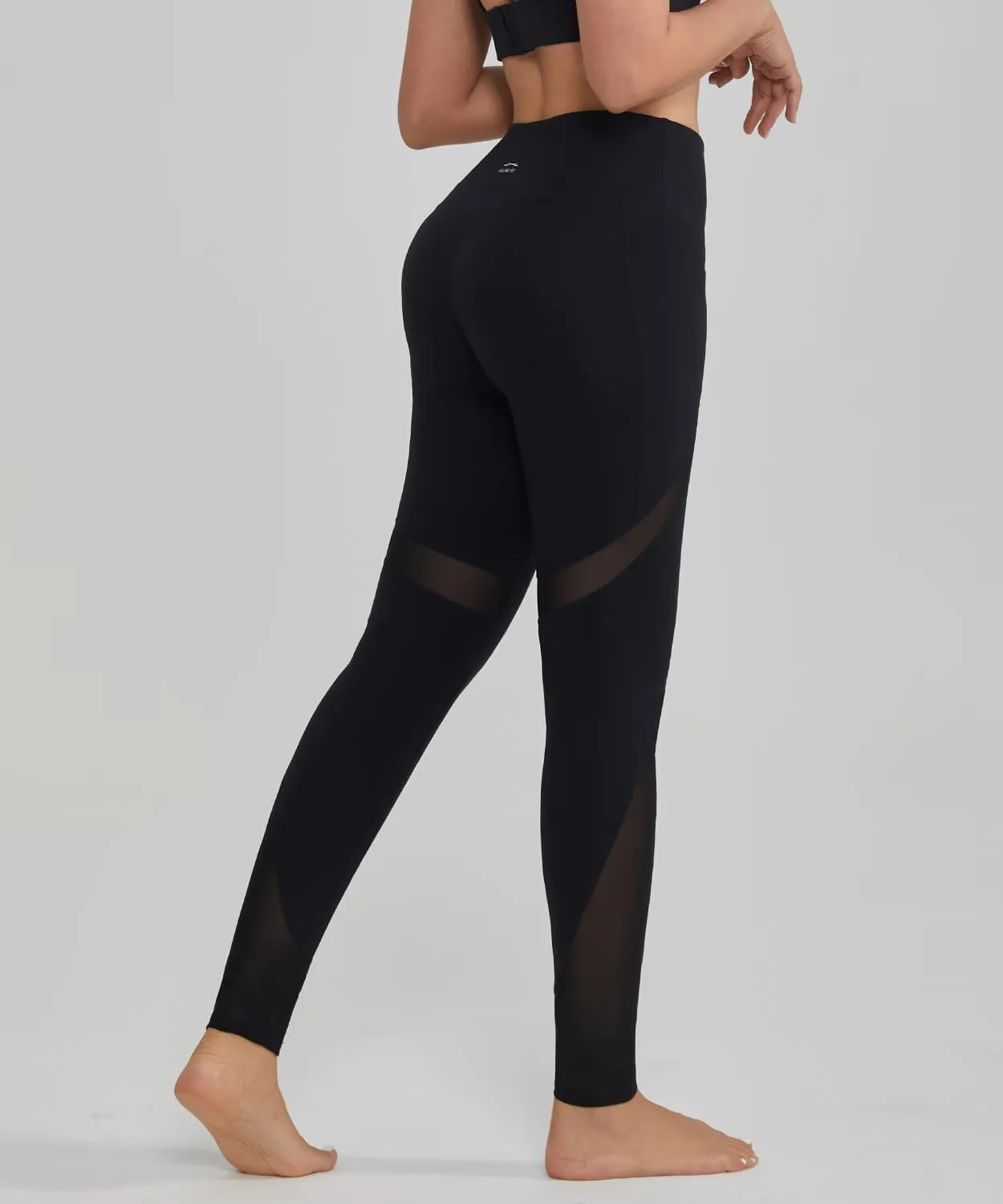 ALONG FIT Women's Mesh Yoga Leggings with Side Pockets Tummy Control Workout Running Capris High Waist Yoga Pants