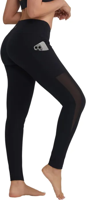 ALONG FIT Women's Mesh Yoga Leggings with Side Pockets Tummy Control Workout Running Capris High Waist Yoga Pants
