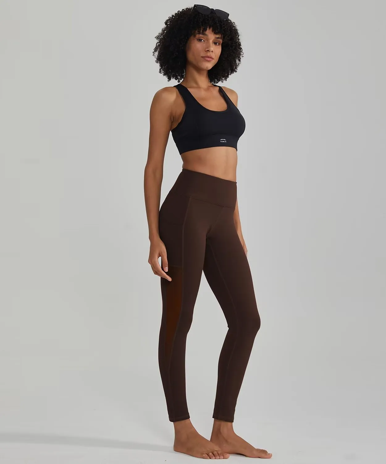 ALONG FIT Women's Mesh Yoga Leggings with Side Pockets Tummy Control Workout Running Capris High Waist Yoga Pants