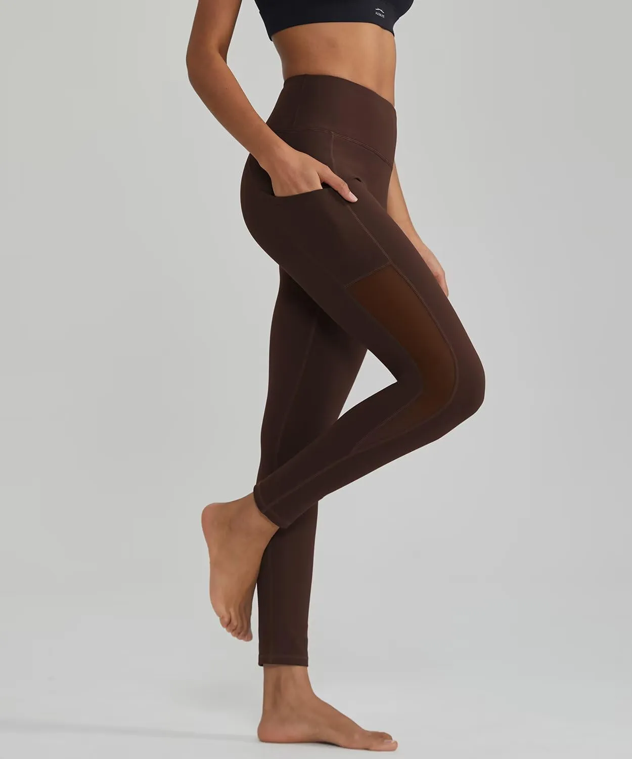 ALONG FIT Women's Mesh Yoga Leggings with Side Pockets Tummy Control Workout Running Capris High Waist Yoga Pants