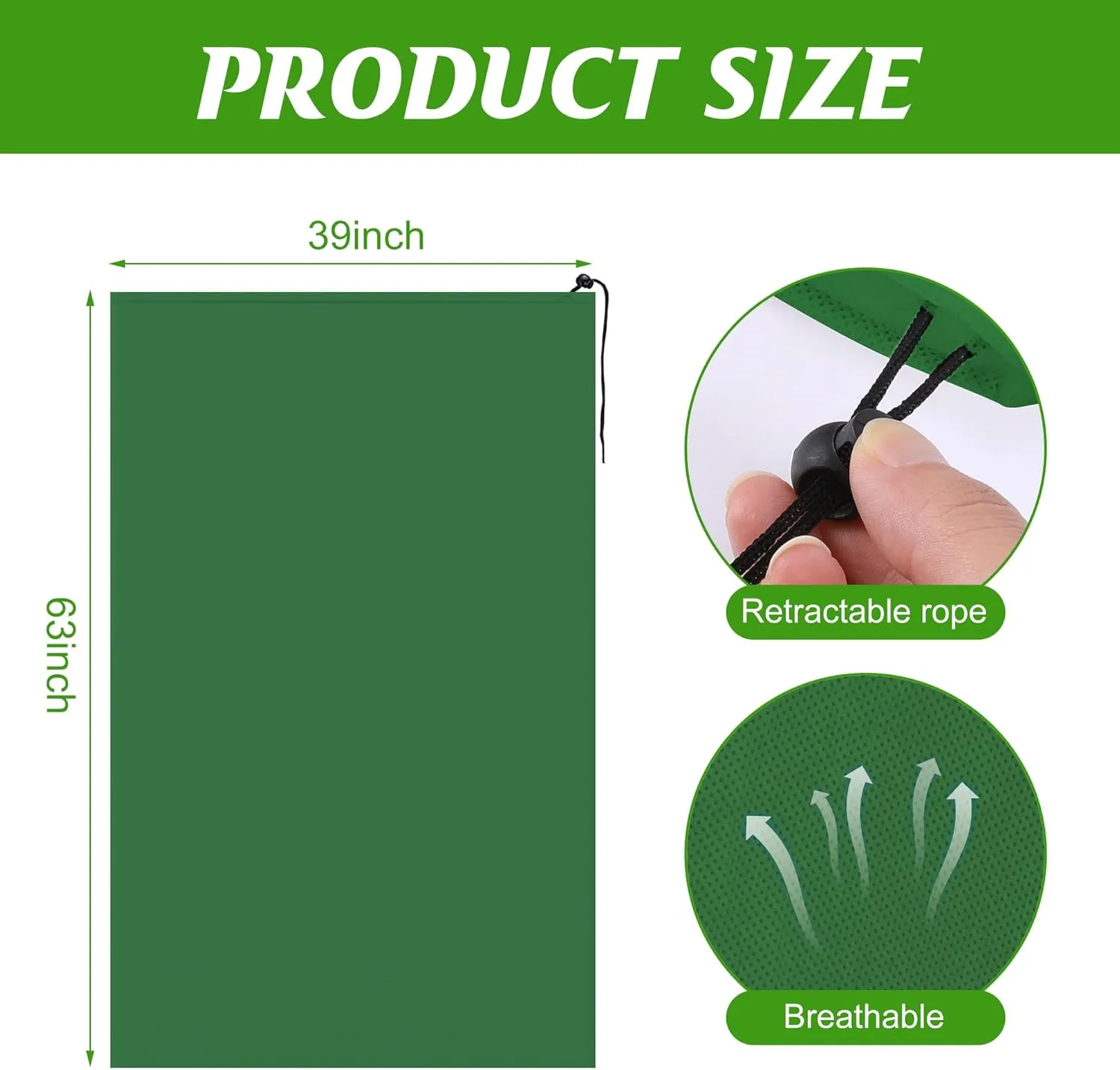 Alpurple 2 Packs Winter Drawstring Plant Covers- 39 x 63 Inch Warm Plant Protection Cover Bags, Frost Cloth Blanket Protecting Fruit Tree Potted Plants from Freezing Animals Eating (Green)