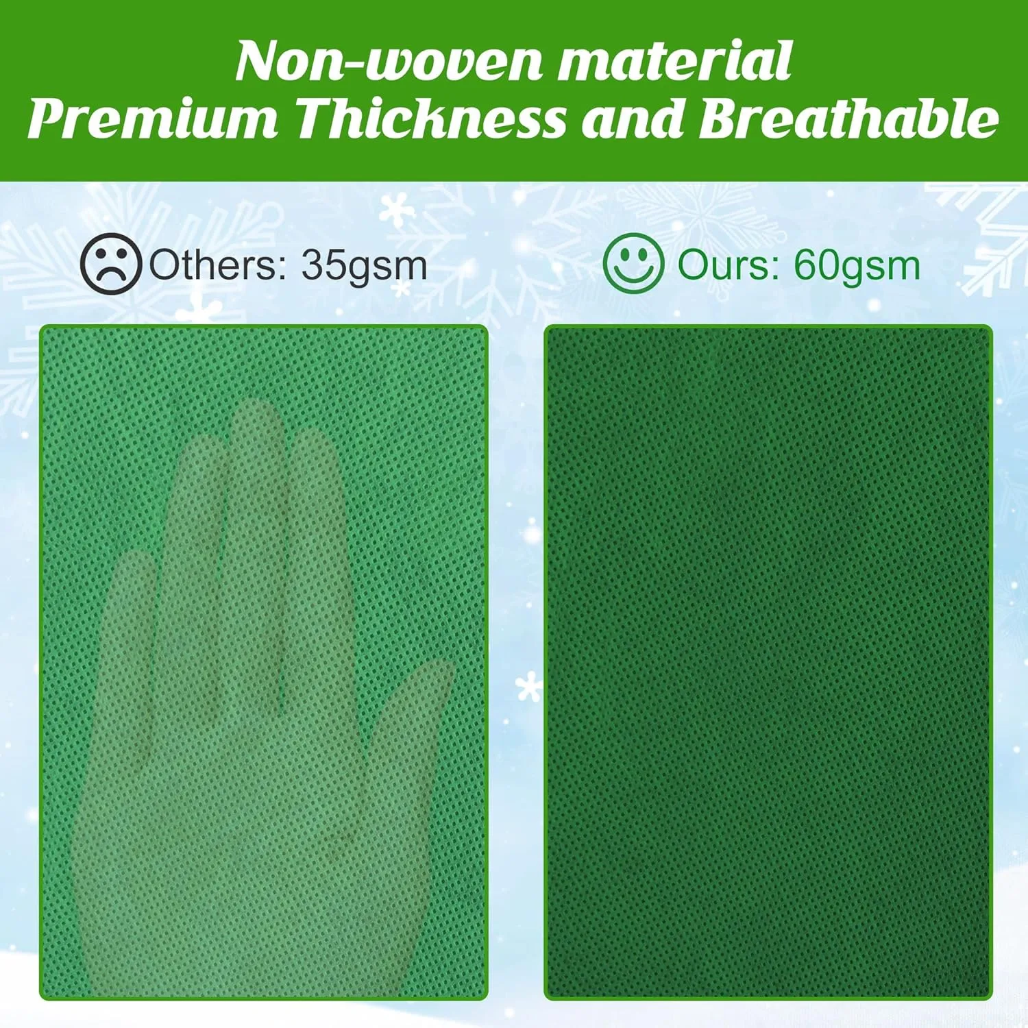 Alpurple 2 Packs Winter Drawstring Plant Covers- 39 x 63 Inch Warm Plant Protection Cover Bags, Frost Cloth Blanket Protecting Fruit Tree Potted Plants from Freezing Animals Eating (Green)