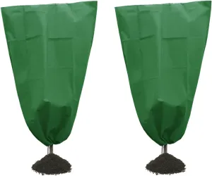 Alpurple 2 Packs Winter Drawstring Plant Covers- 39 x 63 Inch Warm Plant Protection Cover Bags, Frost Cloth Blanket Protecting Fruit Tree Potted Plants from Freezing Animals Eating (Green)