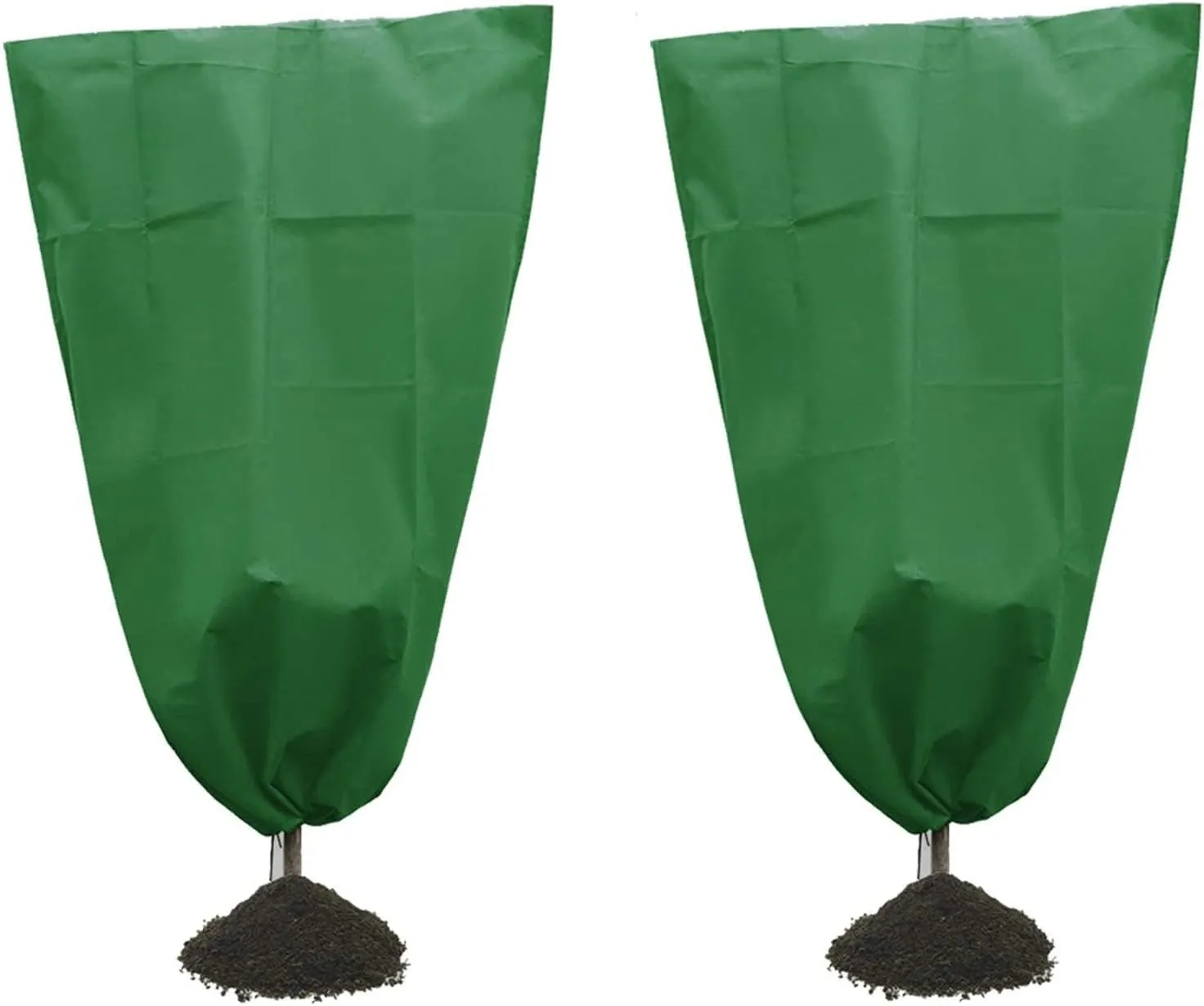 Alpurple 2 Packs Winter Drawstring Plant Covers- 39 x 63 Inch Warm Plant Protection Cover Bags, Frost Cloth Blanket Protecting Fruit Tree Potted Plants from Freezing Animals Eating (Green)