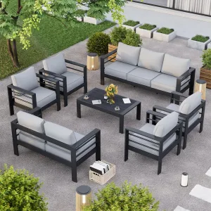 Aluminum Patio Furniture, 10 Piece Metal Outdoor Set with Waterproof Covers for Backyard Garden (Dark Grey & Light Grey)