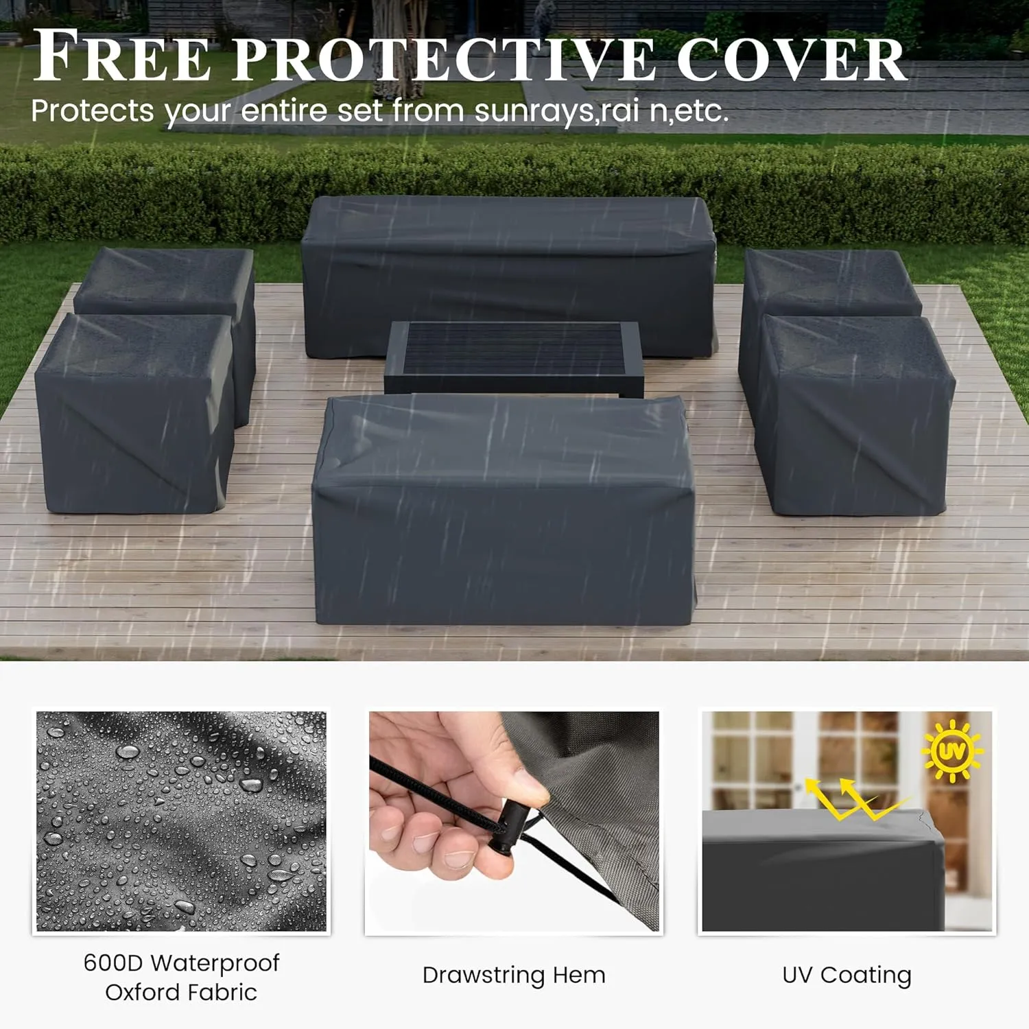 Aluminum Patio Furniture, 10 Piece Metal Outdoor Set with Waterproof Covers for Backyard Garden (Dark Grey & Light Grey)