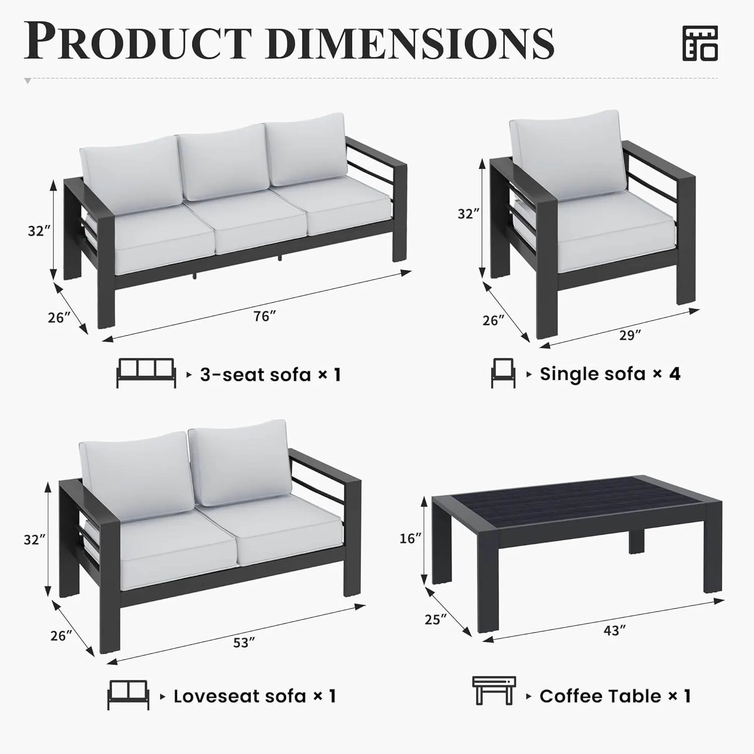 Aluminum Patio Furniture, 10 Piece Metal Outdoor Set with Waterproof Covers for Backyard Garden (Dark Grey & Light Grey)