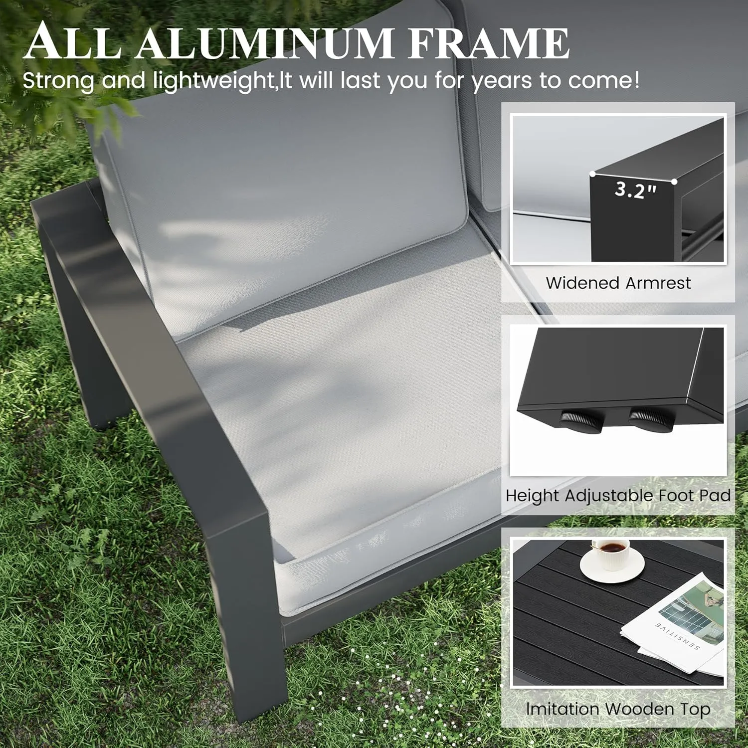 Aluminum Patio Furniture, 10 Piece Metal Outdoor Set with Waterproof Covers for Backyard Garden (Dark Grey & Light Grey)