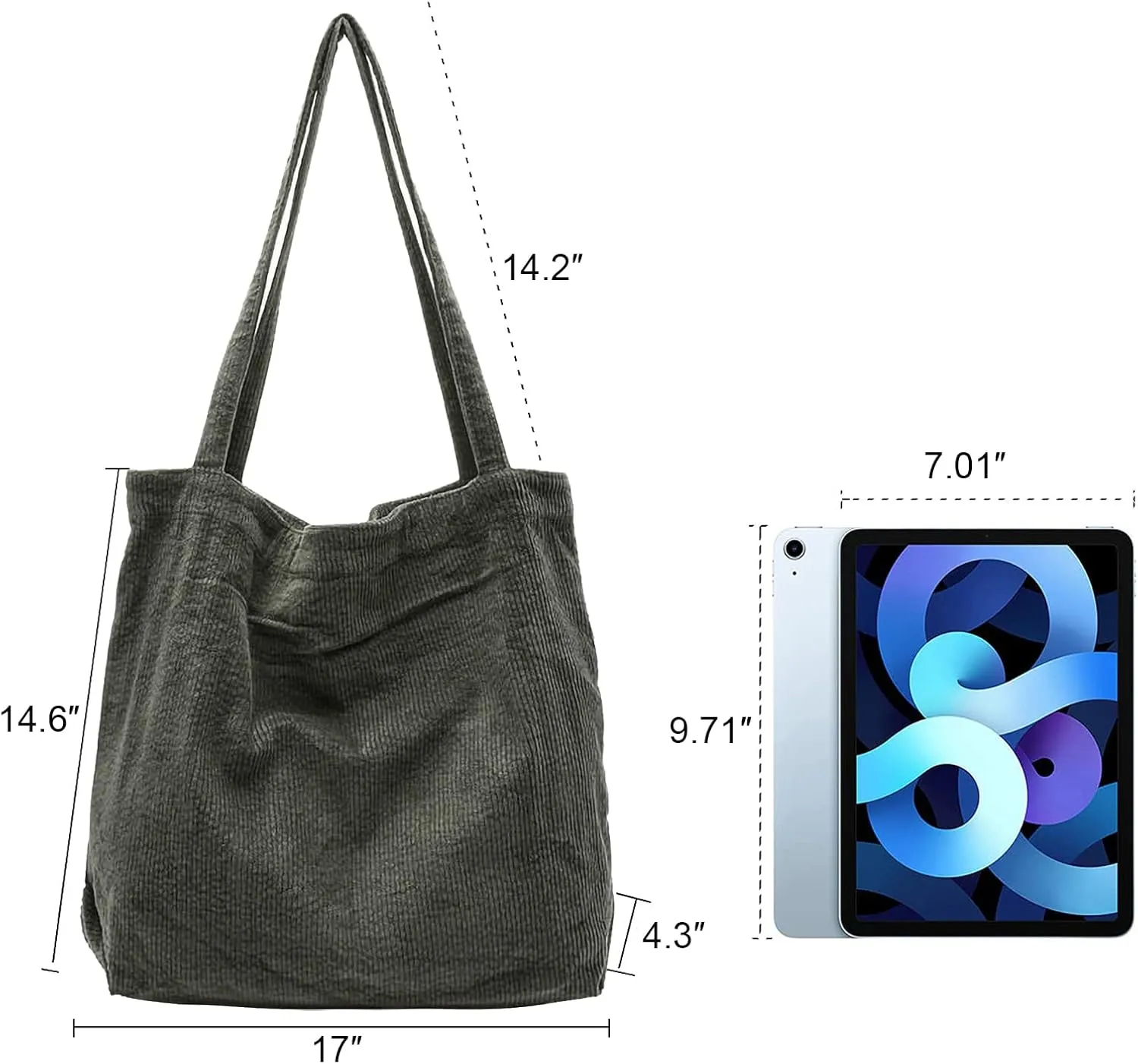 ALUWU Corduroy Tote Bag for Women Girl Canvas Shoulder Handbags Cute Large Purse