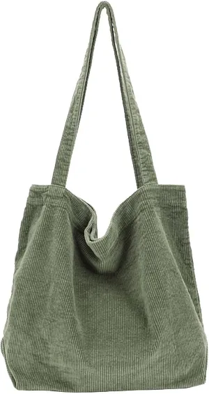 ALUWU Corduroy Tote Bag for Women Girl Canvas Shoulder Handbags Cute Large Purse