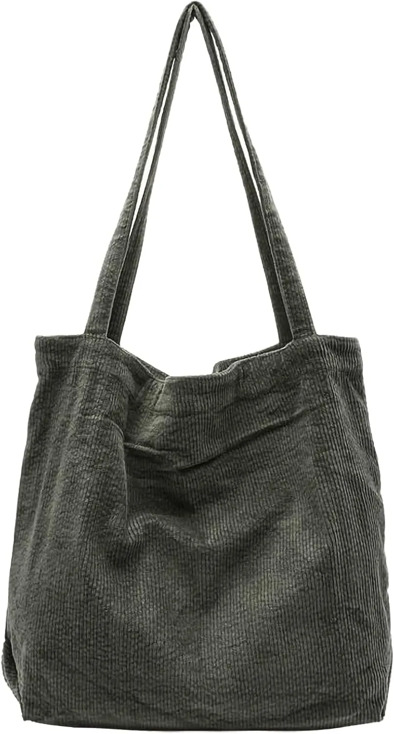 ALUWU Corduroy Tote Bag for Women Girl Canvas Shoulder Handbags Cute Large Purse