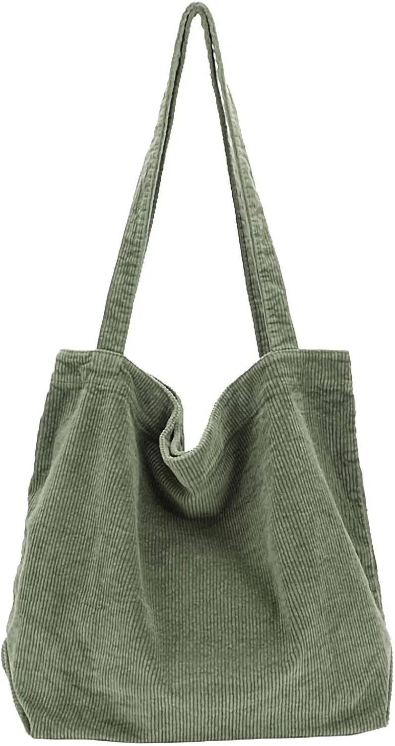 ALUWU Corduroy Tote Bag for Women Girl Canvas Shoulder Handbags Cute Large Purse