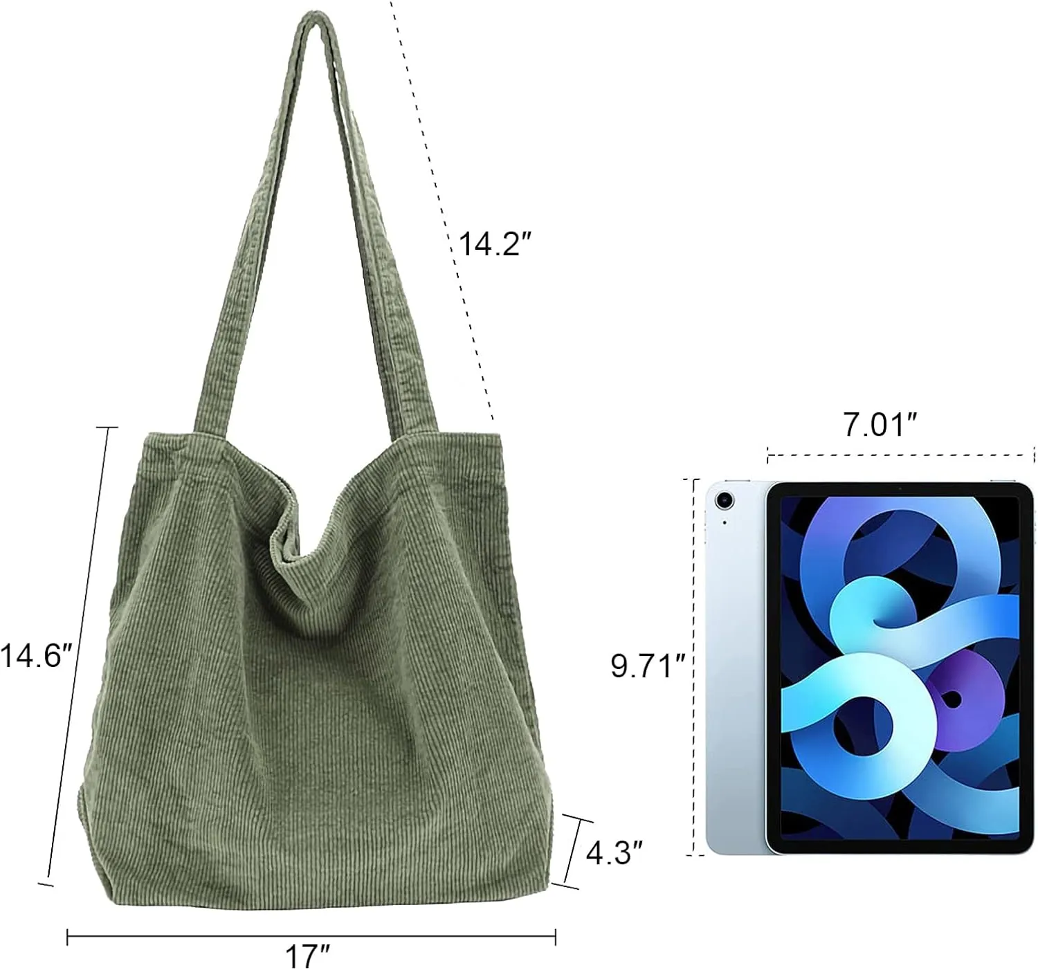 ALUWU Corduroy Tote Bag for Women Girl Canvas Shoulder Handbags Cute Large Purse