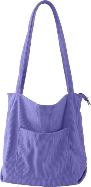 ALUWU Corduroy Tote Bag for Women with Front Pocket and Zipper