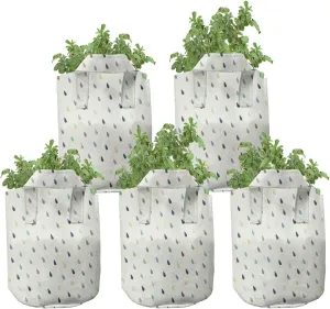 Ambesonne White Grow Bags 5-Pack, Colorful Droplet Pattern, Heavyduty Fabric Pots with Handles for Plants, 5 Gallon, Multicolor