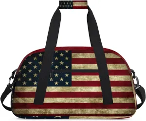 America Flag 4th Of July Memorial Day Kids Overnighted Duffel Bag Carry-On Size & Ideal for School Practice or Weekender Travel with Zip and Shoulder Stra for Boys & Girls