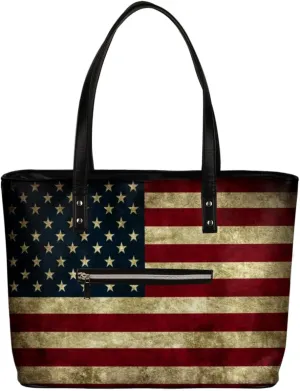 America Flag 4th Of July Memorial Day Tote Bag Women Shoulder Handbags PU Leather Everyday Bag with External Pocket Large Capacity Aesthetic Corduroy Tote Bag for Travel Work Party