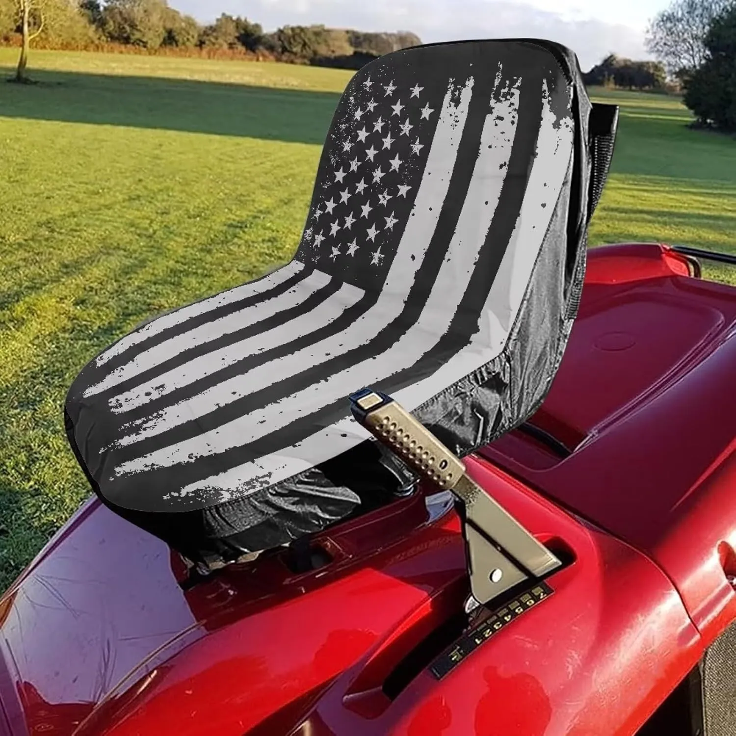 American Flag Riding Lawn Mower Cushion Seat Cover, Universal Lawn Mower Seat Cover with Storage Bag Easy to Install Medium