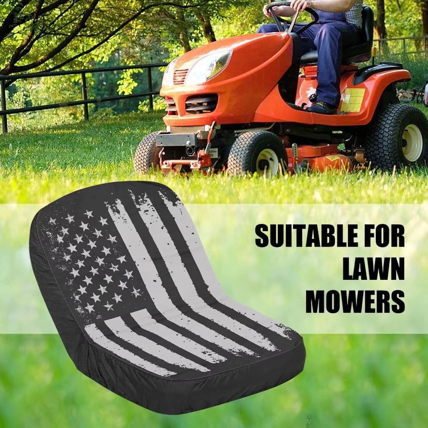 American Flag Riding Lawn Mower Cushion Seat Cover, Universal Lawn Mower Seat Cover with Storage Bag Easy to Install Medium