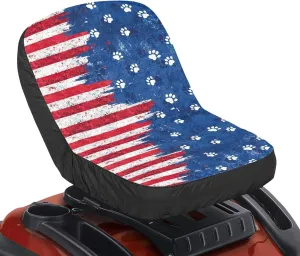 American Flag Riding Mower Seat Cover with Storage Bag, Dog Paw Universal Lawn Mower Seat Cover for Men Women Machine Washable Easy to Install