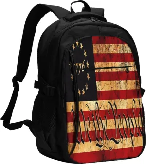 American Flag We The People Travel Backpack Laptop Backpacks Business Rucksack Outdoor Daypack Large Sport Bag with Luggage Strap USB Charging Port for Hiking Working