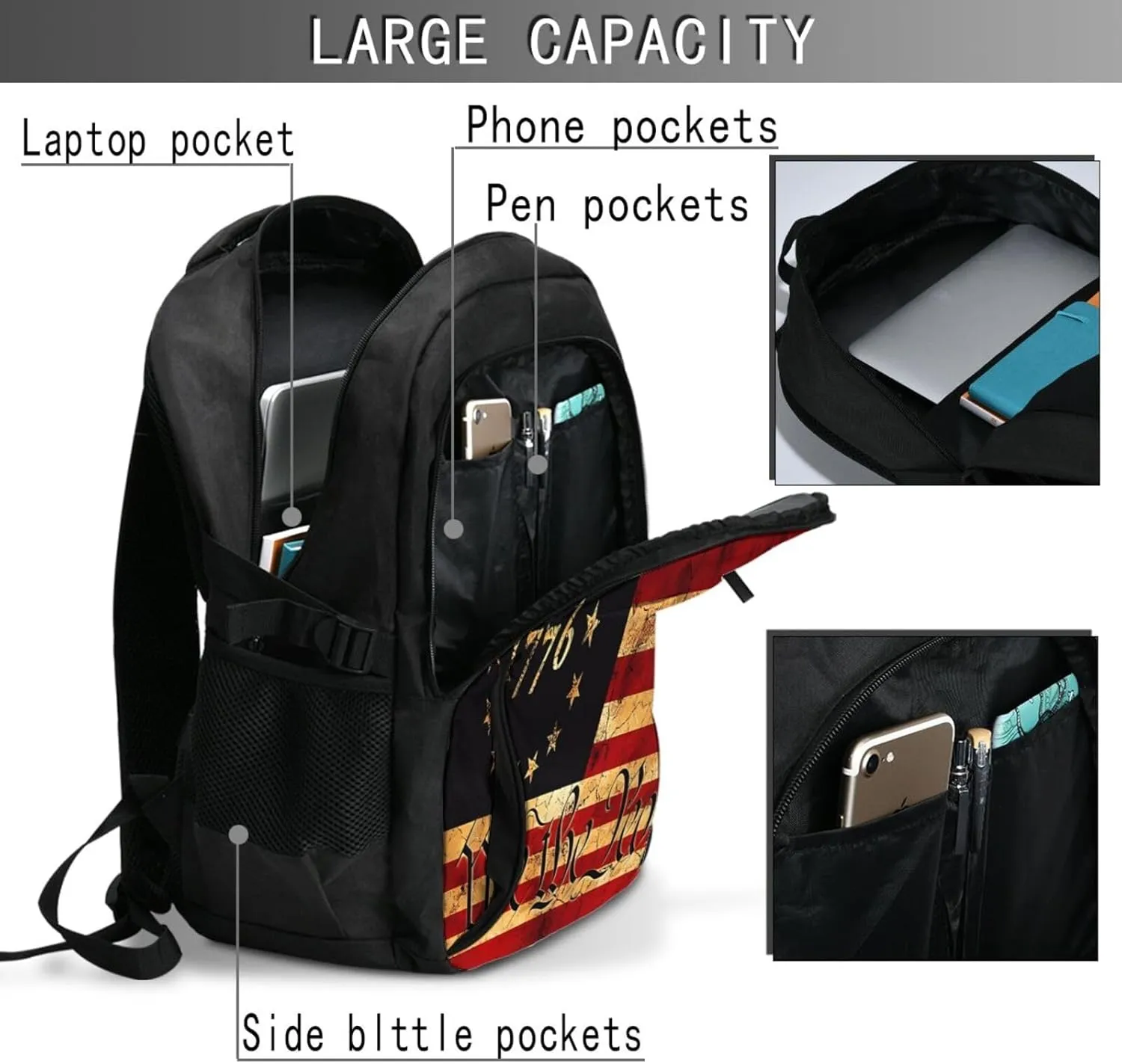 American Flag We The People Travel Backpack Laptop Backpacks Business Rucksack Outdoor Daypack Large Sport Bag with Luggage Strap USB Charging Port for Hiking Working