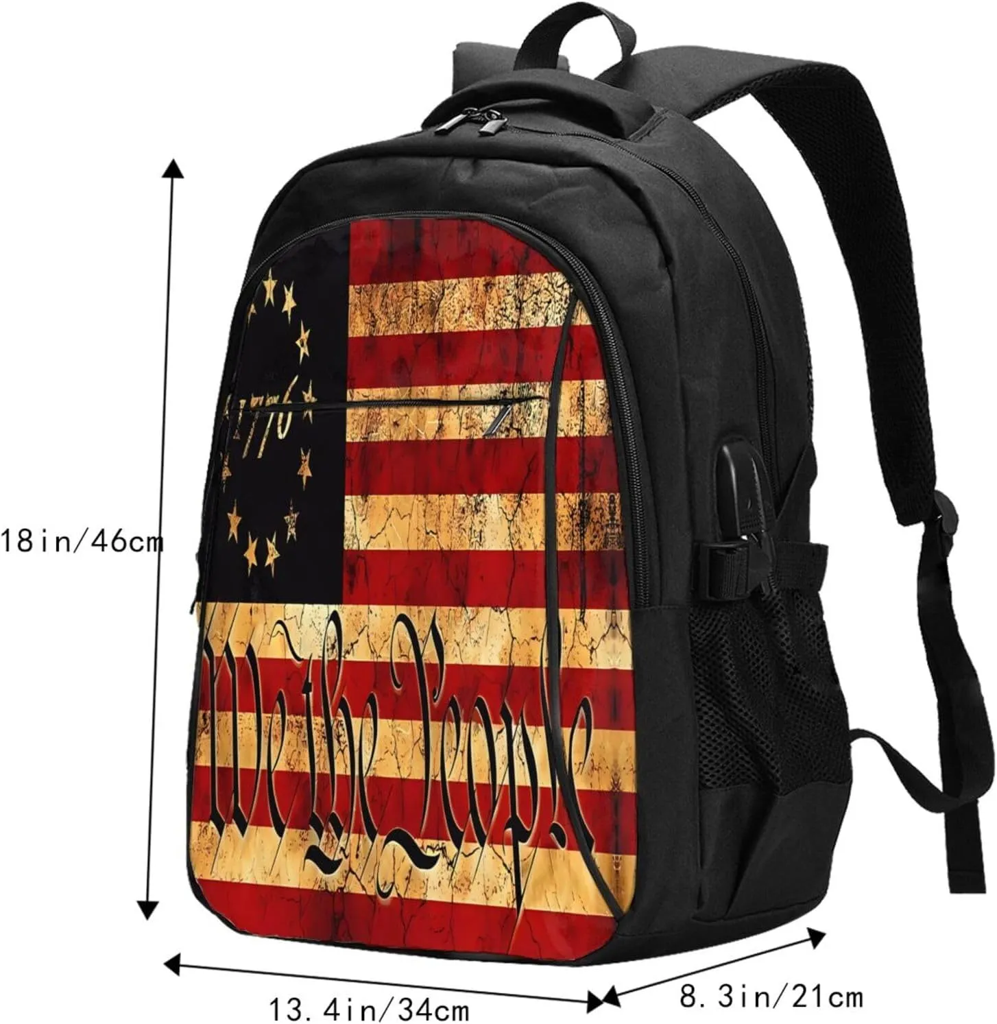 American Flag We The People Travel Backpack Laptop Backpacks Business Rucksack Outdoor Daypack Large Sport Bag with Luggage Strap USB Charging Port for Hiking Working