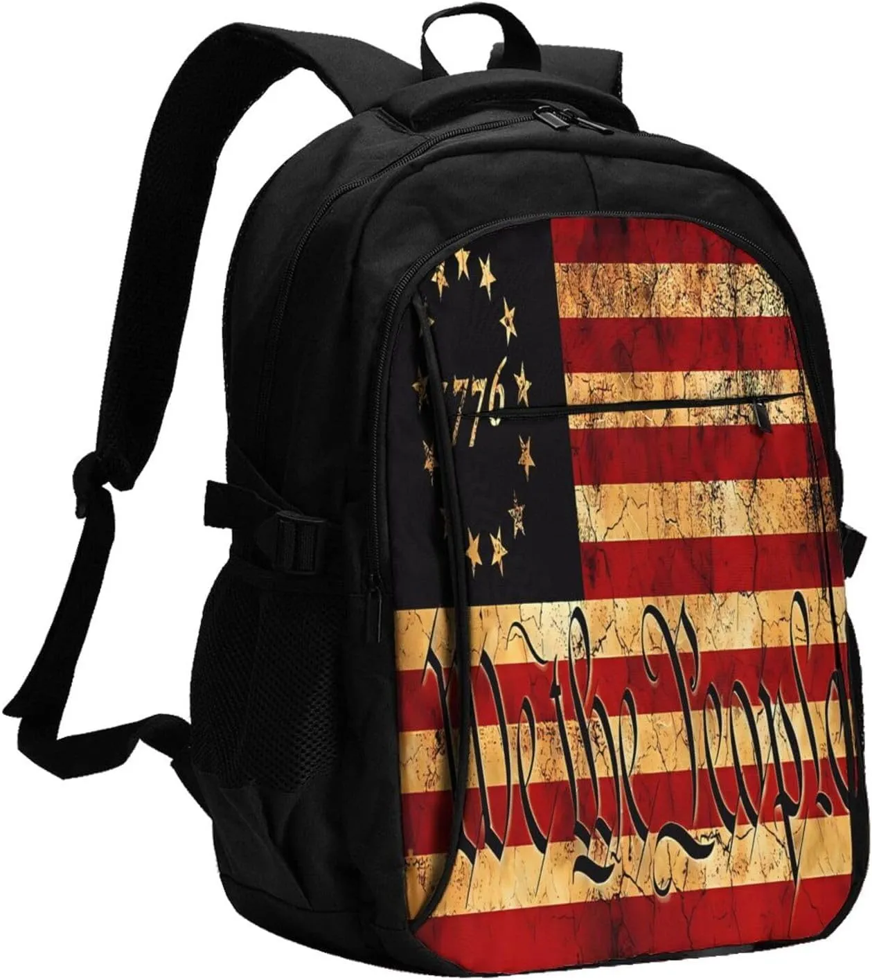 American Flag We The People Travel Backpack Laptop Backpacks Business Rucksack Outdoor Daypack Large Sport Bag with Luggage Strap USB Charging Port for Hiking Working