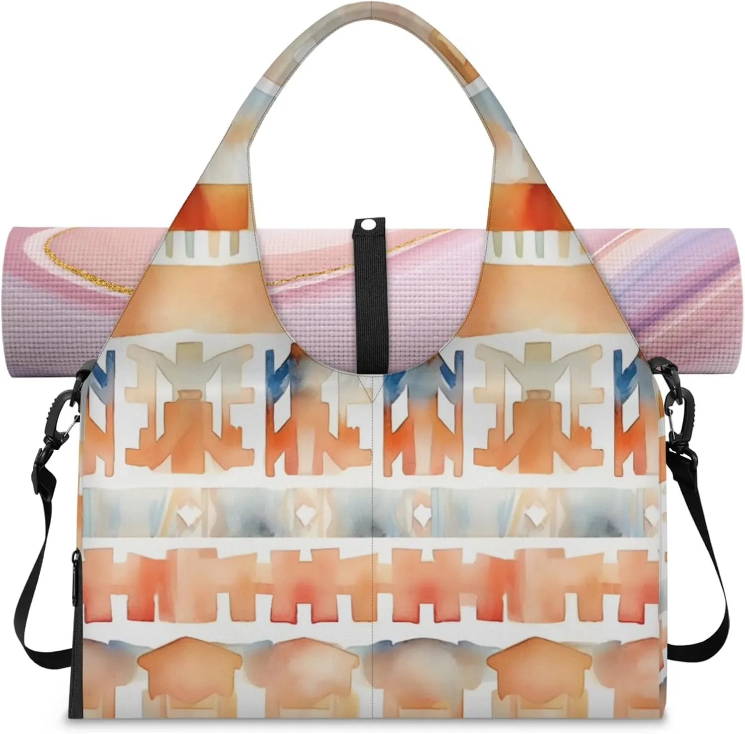 Ancient patterns Women's Yoga Gym Bag - Adjustable shoulder strap with shoe compartment, large gym bag with multiple pockets for yoga mat, gym equipment and travel accessories