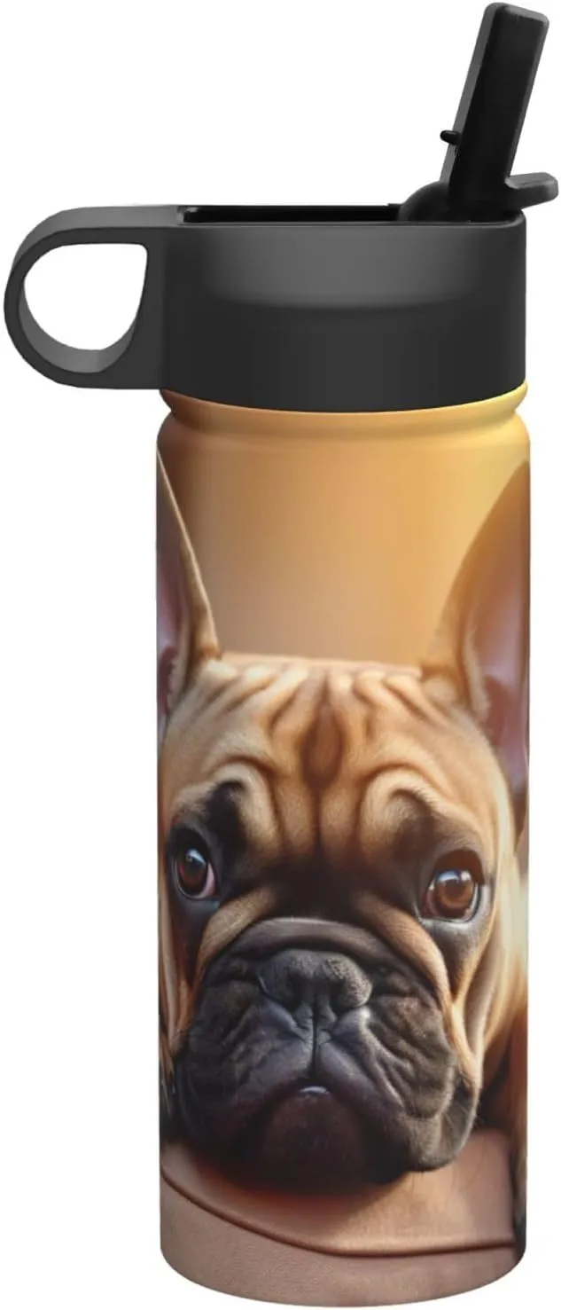 animal dog french bulldog Print Flask Stainless Steel Water Bottle with Straw 18OZ FOR Outdoor Gym Commute