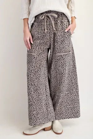 Animal Print Washed Terry Knit Lounge Pants
