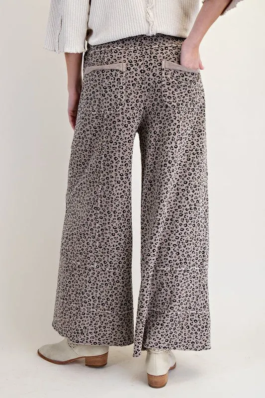 Animal Print Washed Terry Knit Lounge Pants