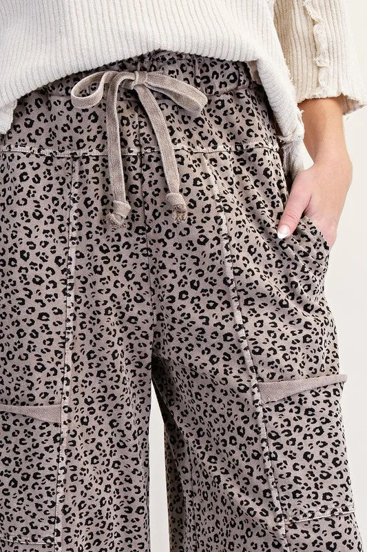 Animal Print Washed Terry Knit Lounge Pants