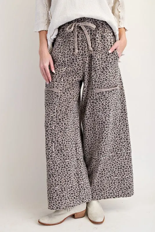 Animal Print Washed Terry Knit Lounge Pants