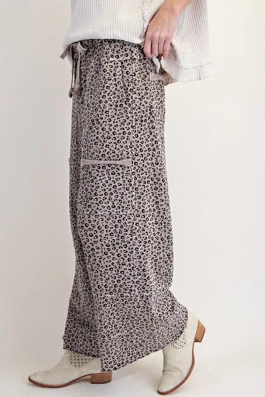 Animal Print Washed Terry Knit Lounge Pants