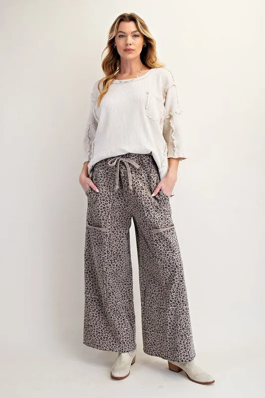 Animal Print Washed Terry Knit Lounge Pants