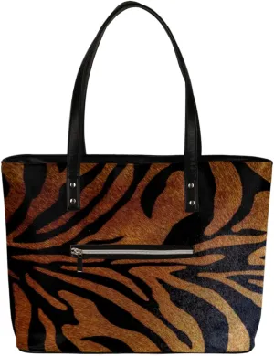 Animal Tiger Skin Print Tote Bag Women Shoulder Handbags PU Leather Everyday Bag with External Pocket Large Capacity Aesthetic Corduroy Tote Bag for Travel Work Party