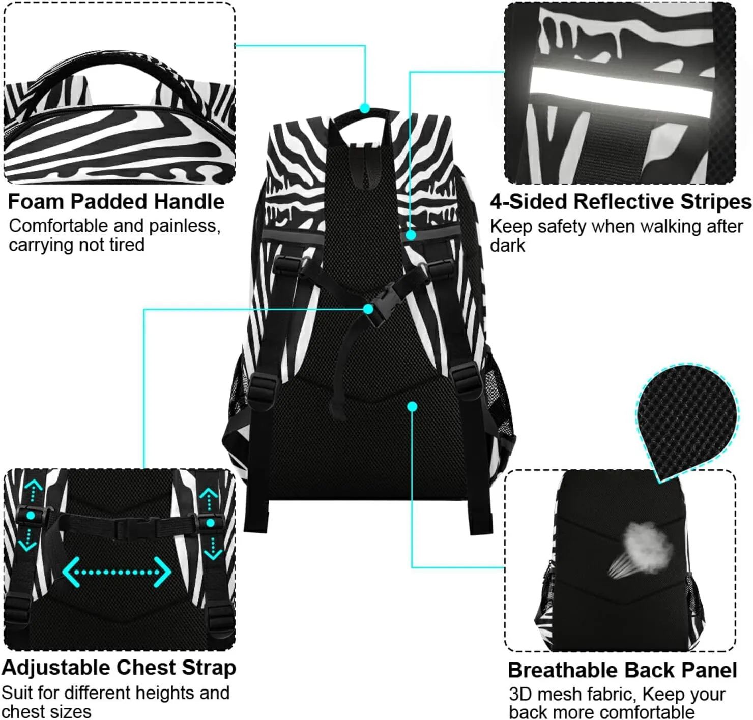 Animal Zebra Print Backpacks Travel Laptop Daypack School Book Bag for Men Women Teens Kids
