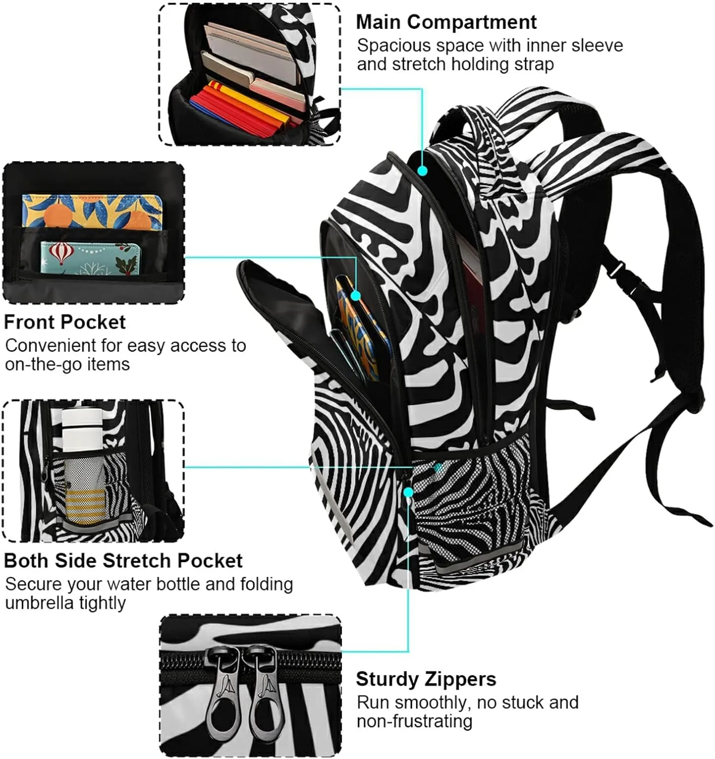Animal Zebra Print Backpacks Travel Laptop Daypack School Book Bag for Men Women Teens Kids