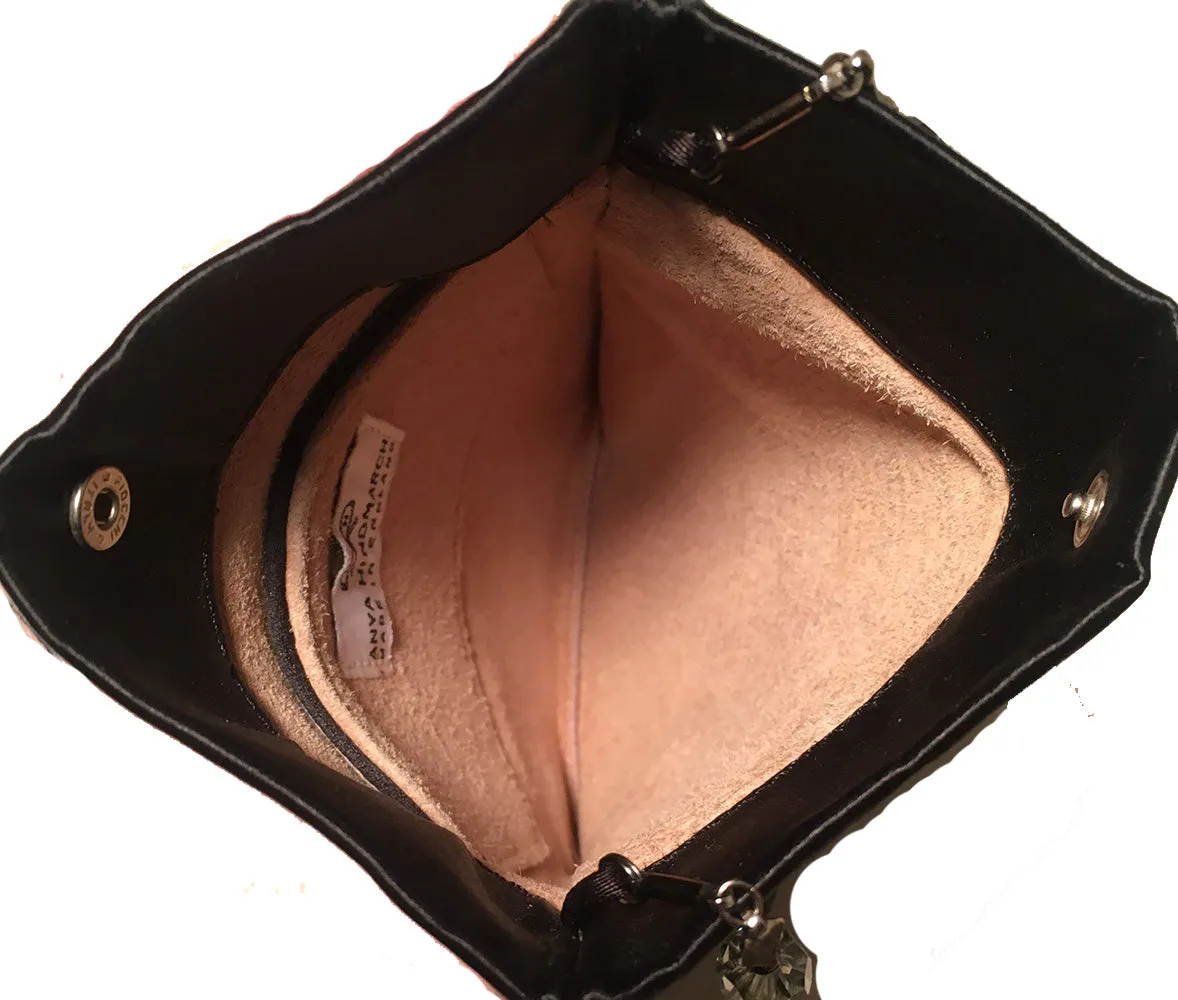 Anya Hindmarch Black Silk Beaded Handle Evening Bag