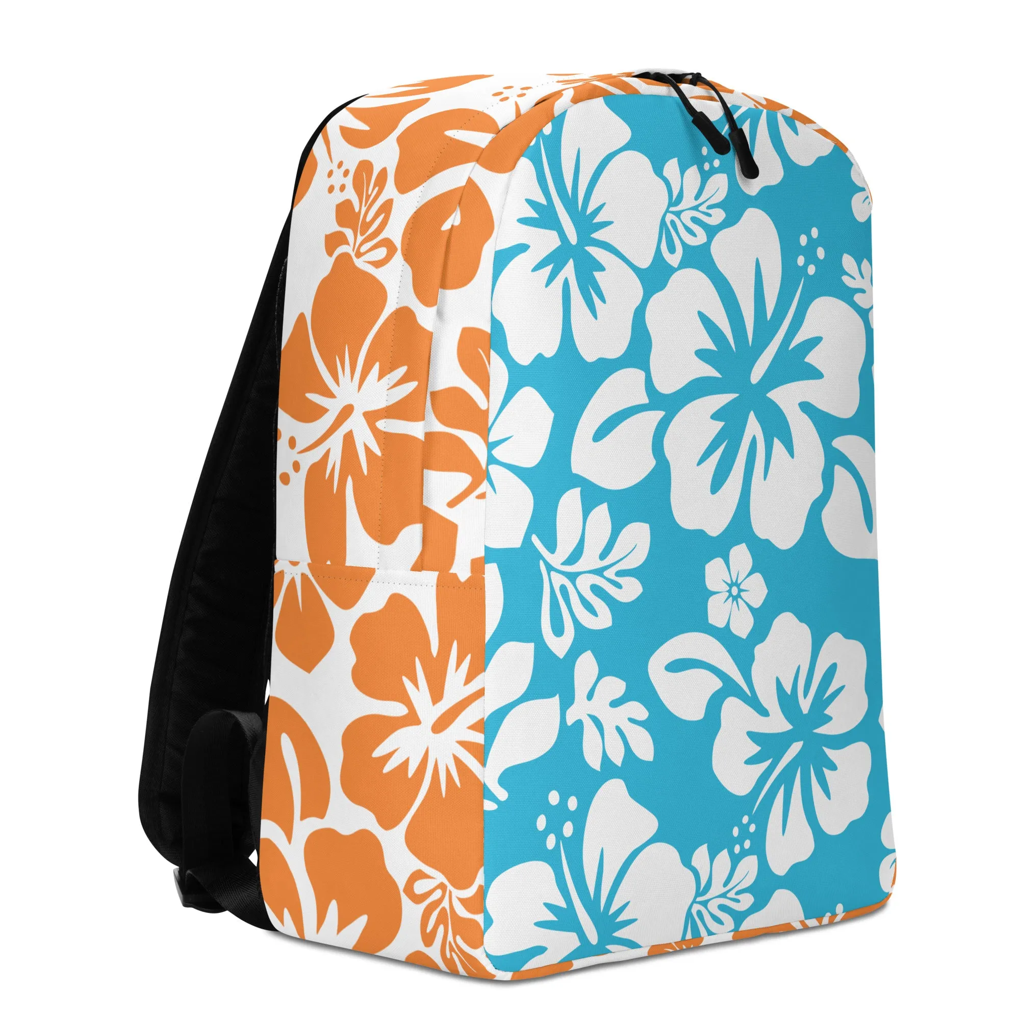 Aqua Blue and Orange Hawaiian Print Backpack