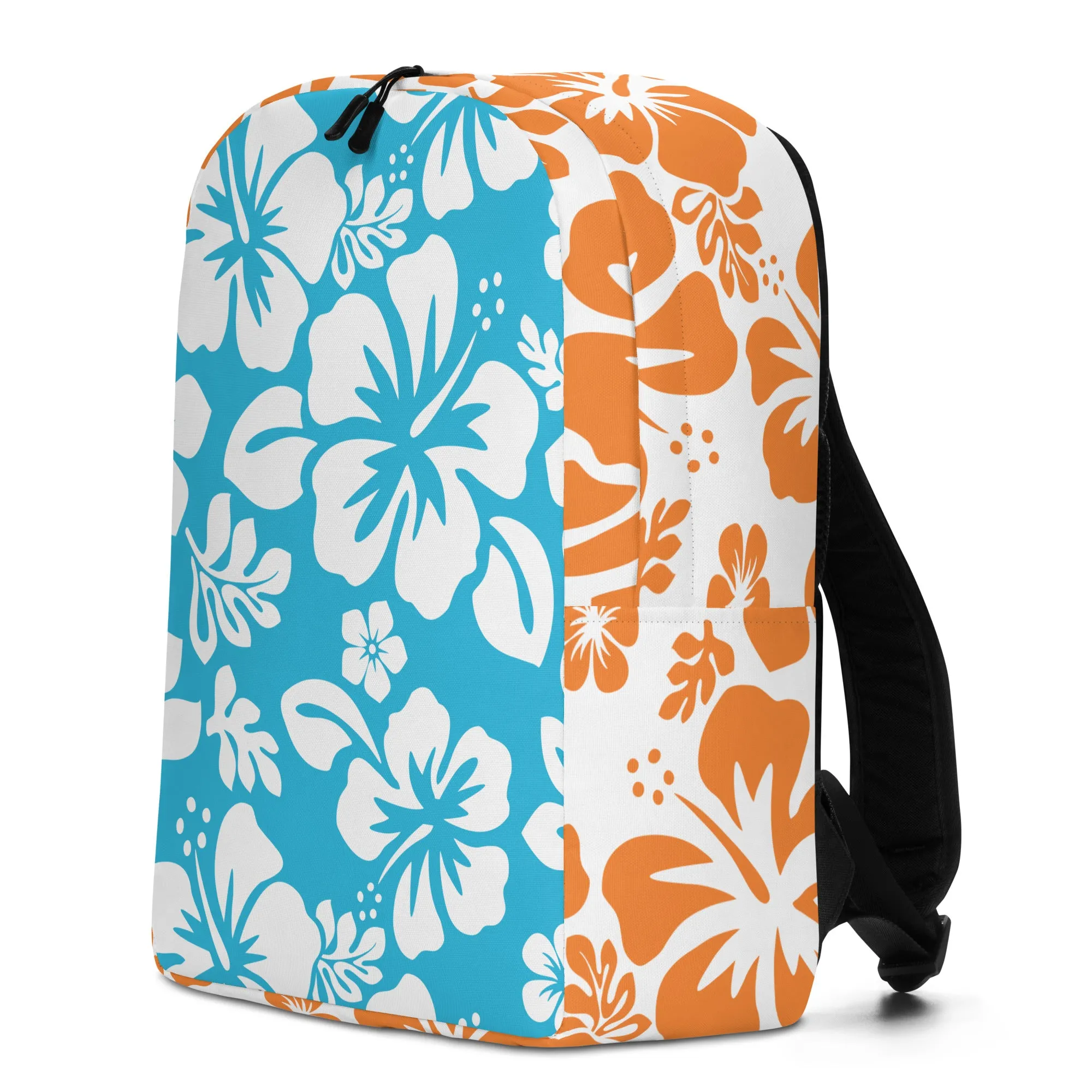Aqua Blue and Orange Hawaiian Print Backpack